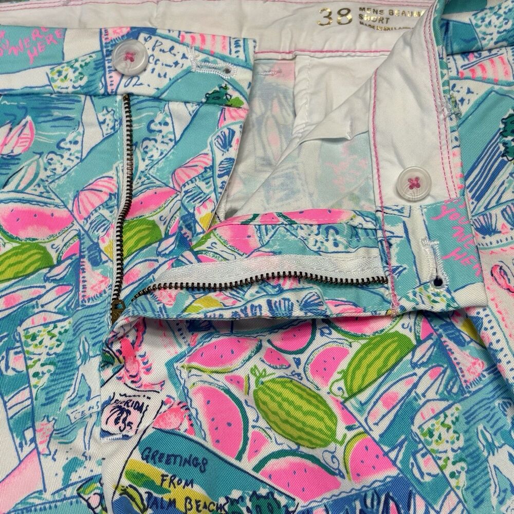 Lilly Pulitzer Mens Beaumont Shorts 38 Coastal Novelty Print Flamingo Beach - Picture 10 of 15